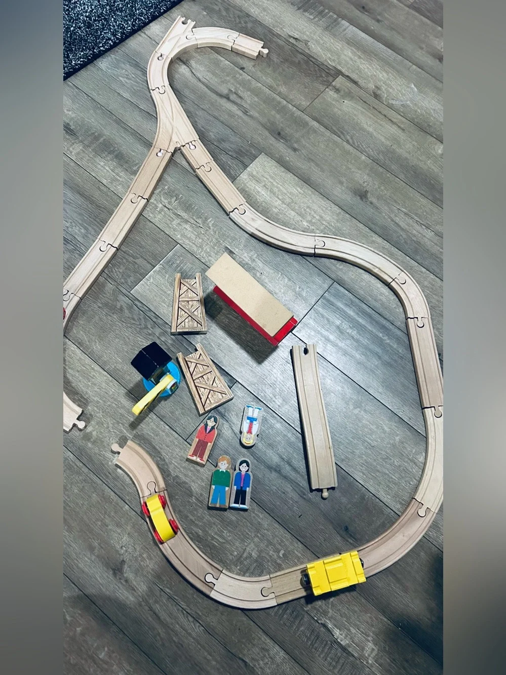 Lot of Wooden Train Tracks and Parts Assorted 35 Pieces Cars Signs Brio Thomas.